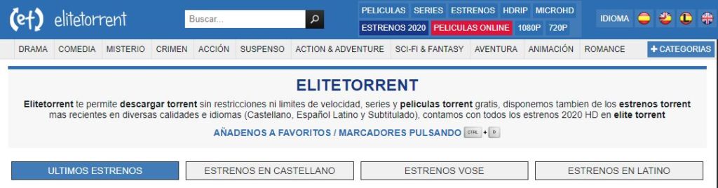 Sitio web de Elitetorrent