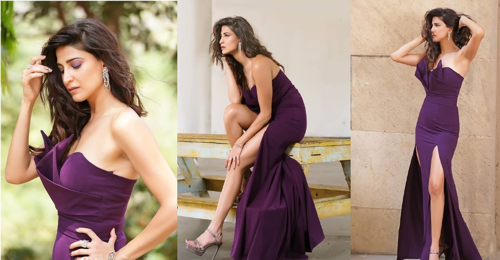 Aahana Kumra In Her Purple Slit Gown