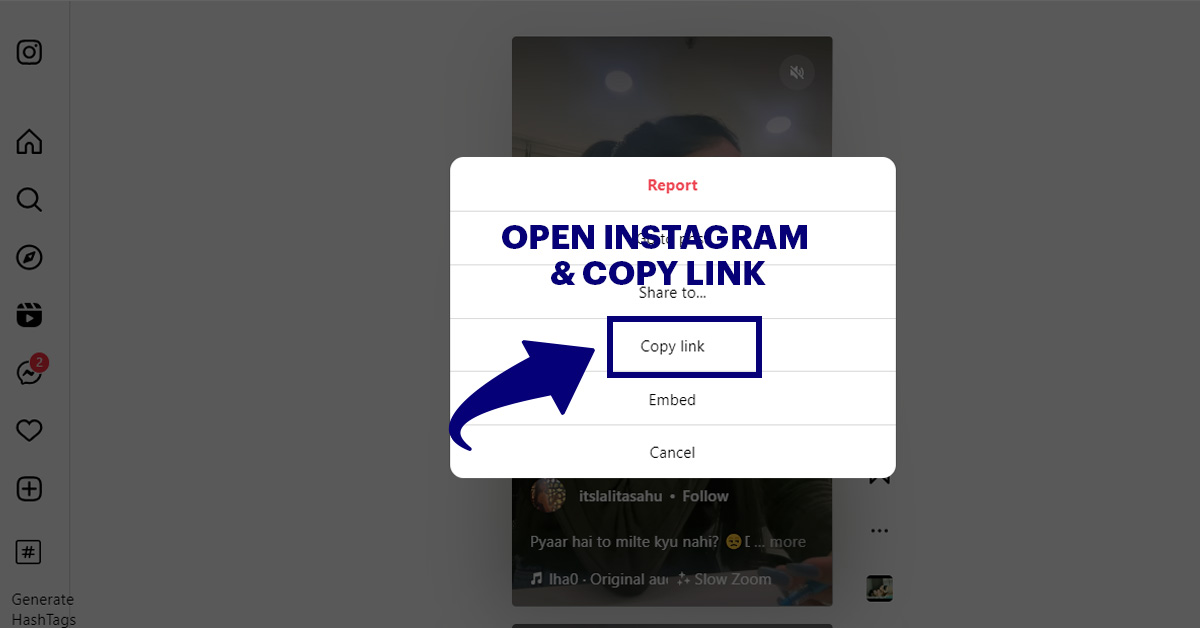 copy instagram reel link