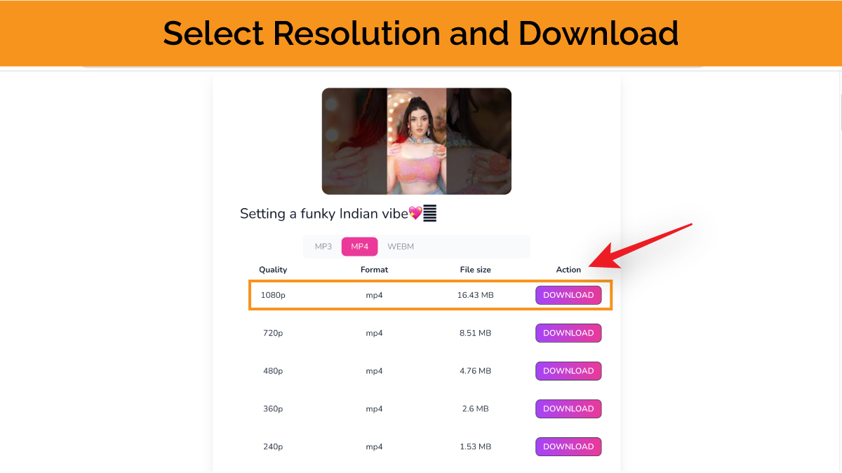 Select Resolution and download snapchat story
